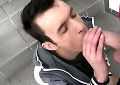 Slender lad craves more while he tries anal at the shower