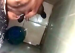 Man gets cocked and balls in single chamber bath