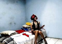 Joselynne Crossdresser In Taut Costume And Heels No Pants Using Buttplug The Las Part