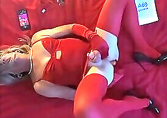 Daniela red lingerie sissygasm