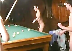 Russian soldiers play pool in nude