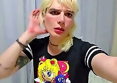 free Cute femboy with sexy hot body masturbates his soft pink cock untill it gets hard as rock and