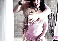 tall and breasty Swedish trans starlet Valkyria Dominant-bitch wanted to begin banging whilst that babe was still getting willing in the baths and who