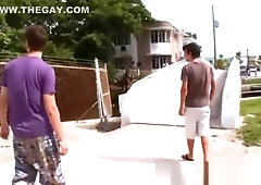 Gay plays with his cock on the streets