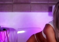 Hot Blonde Teases & Rides in White Lingerie