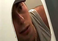 Luscious Hunk Blows Several Cocks In Toilet