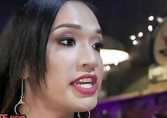 S&M Oriental ladyboy barebacks sub butthole after electro 4play