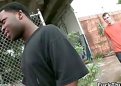 Tattoed white hunk fucks ghetto bro up the ass in public