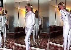 Garter Belt & Nylon Stockings Under Sheer White Pants