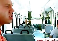 Interracial couple fucks at a busy bus
