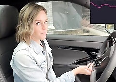 Cumming hard in public drive thru with Lush remote controlled sex toy