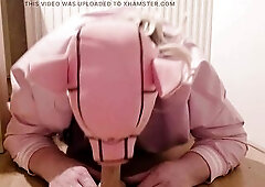 The bulky sissy pig has joy with the sex toy and blows it to the ???? hilt