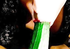 Self-Facial of Feminine Sissy Trap Teen and Playing with Biggest Cucumber