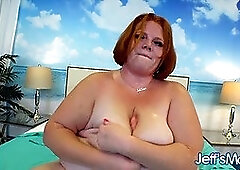 Julie Ginger's Massive Natural Tits Bounce as She Masturbates with a Big Dildo