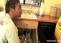 Skinny Canadian Capri Cavanni seduces plumber Rocco Reed in high heels