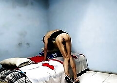 Joselynne Crossdresser In Constricted Suit And Heels No Pants Using Buttplug Second Part Of three