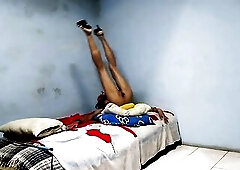 Joselynne Crossdresser In Constricted Suit And Heels No Pants Using Buttplug Second Part Of three