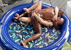 Interracial Bareback Oil Wrestling & Fucking With Power Bottom