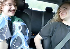 Provocative clown girl seduces a cab driver