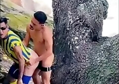 Older man caught having sex with a guy with a huge cock on a private beach.