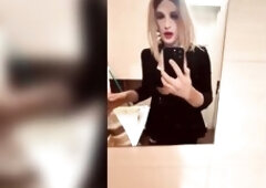 Hot shemale cutie Cum1ra bangs herself with a sex-toy in the booty with all her might to techno