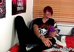 Emo twink Rhys Casey stroking cock after interview