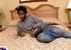 Stockinged redhead shemale passes out after the Jamaican beef bayonet