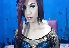 Freaky ladyman in fishnets toys her ass on webcam solo
