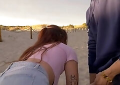 Latina bombshell Ammy Redhead gets wild in public with Tommy Cabrio on the beach