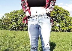 ⭐ Glistening Public Jeans Wetting In Nature ;)