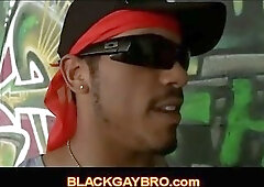 Scared white fag kneels to blow an angry black thugs cock