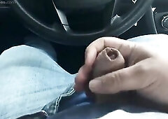Biggest load from uncut schlong inside car