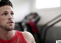 Breasty Trans ties up her floozy ally for sucking gym instructors shlong.After that,this babe lets her ally see whilst shes sucking the large shlong t