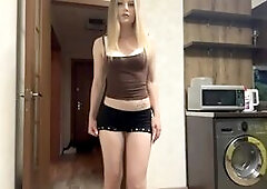 Stunning Blonde Teasing in Modern Kitchen