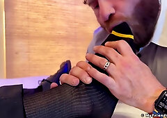 Bearded Riley Gets on all fours And Munches Scott Holliday Naked Soles