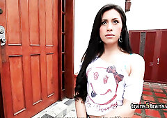 Transgender beautiful babe wanks her huge cock