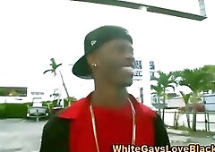 White dude gives black guy a blowjob in interracial outdoor sex