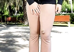 Monster Shlong transsexual risky jizz flow in public