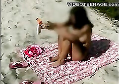 hot brunette hair teen gets bare at beach