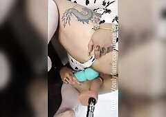 Being Pounded by the lovense Bang machine and soaking the floor with my snatch