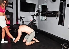 Merciless ballbusting punishment for pitiful foot slave