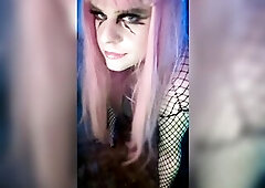 Obedient Alternative Femboy Sissy in Fishnet Shenmale PLUG IN BUTT TONGUE OUT