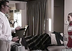 Slutty teen cheerleader seduces her neighbor and blows him